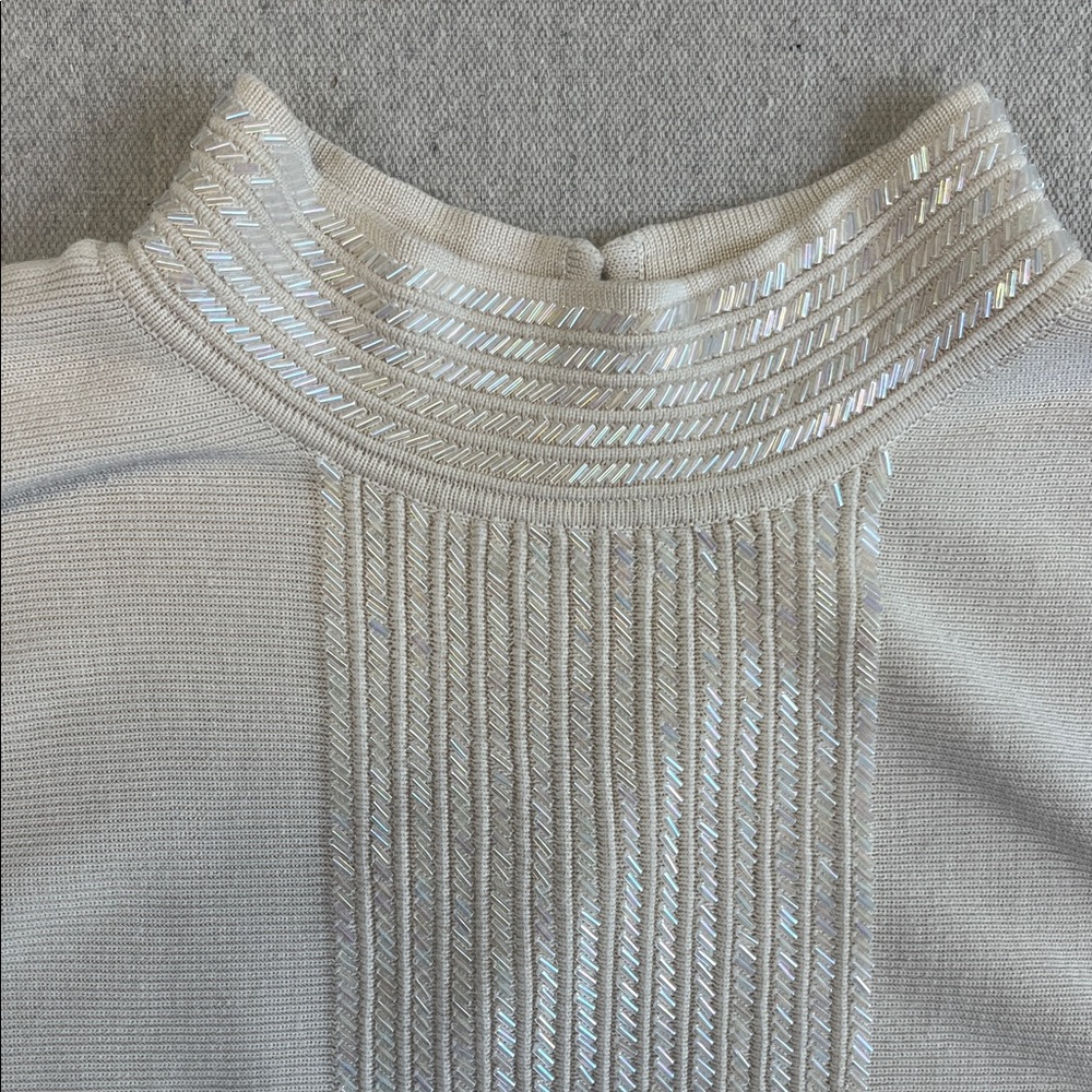 Liz Claiborne Petite Sleeveless Beaded Cream Top Ivory Size L - Picture 3 of 12